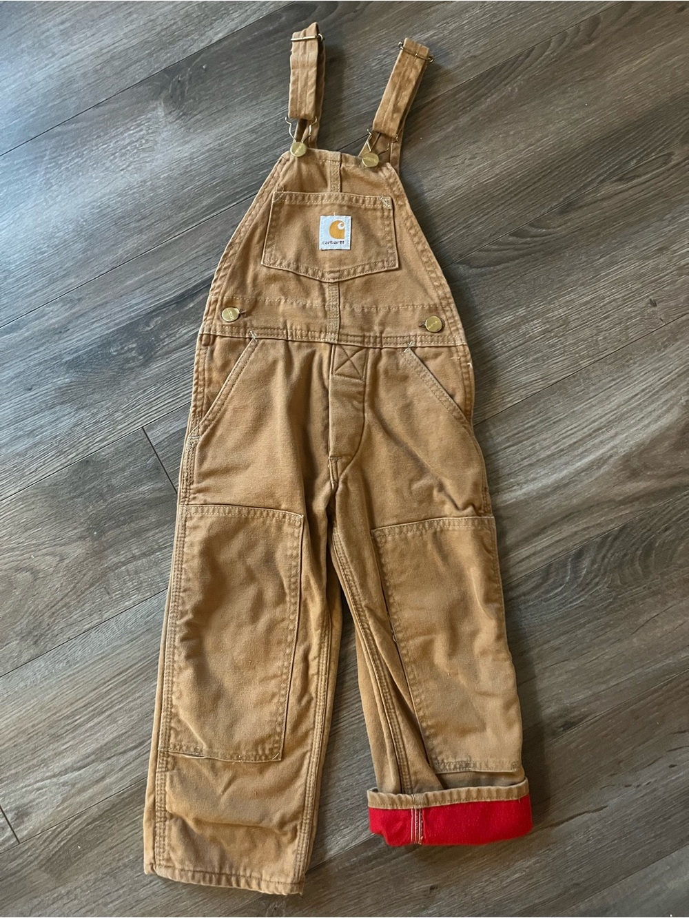 Carhartt Kids Brown Duck red lined Canvas Overalls